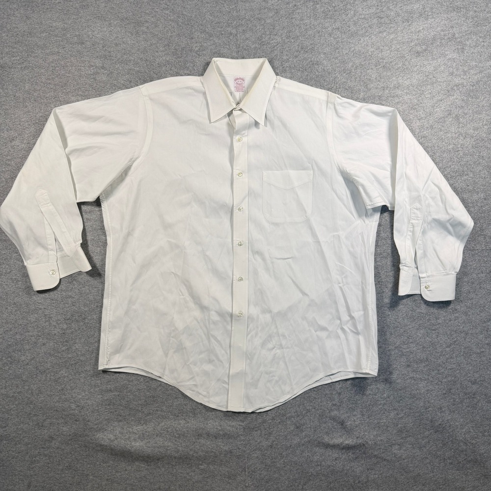 Brooks Brothers Mens Makers Dress Shirt 17-4 White Solid Cotton Made In USA